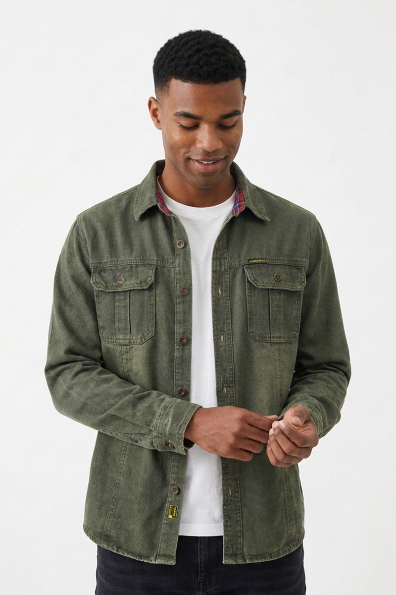 Men's Vintage Washed Dark Green Denim Jacket