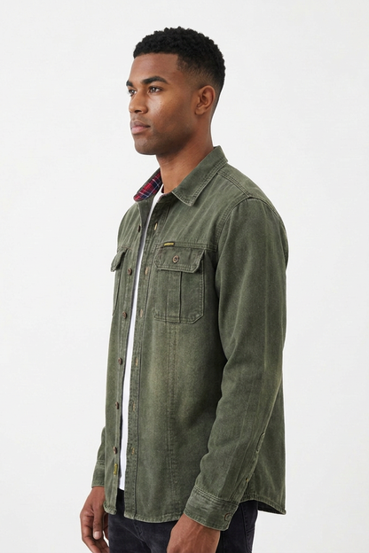 Men's Vintage Washed Dark Green Denim Jacket