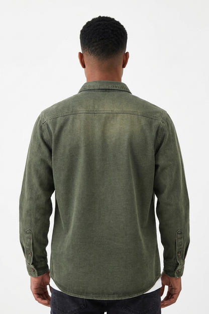 Men's Vintage Washed Dark Green Denim Jacket