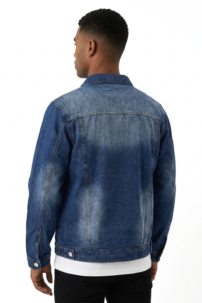 Men's Vintage Washed Denim Blue Distressed Jacket