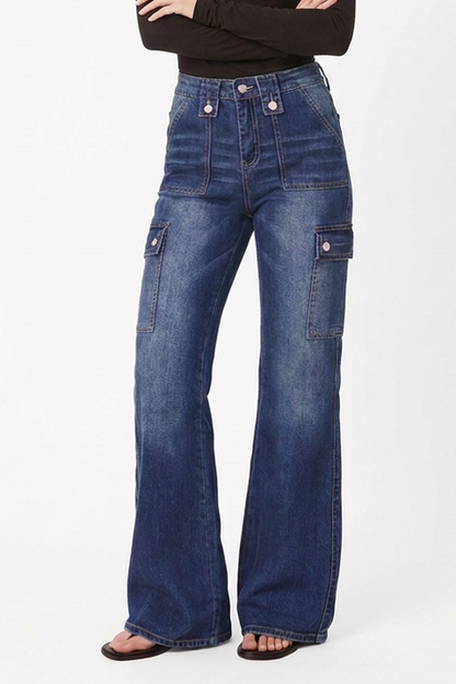 Women's Vintage High-Waisted Stretch Cargo Flare Jeans