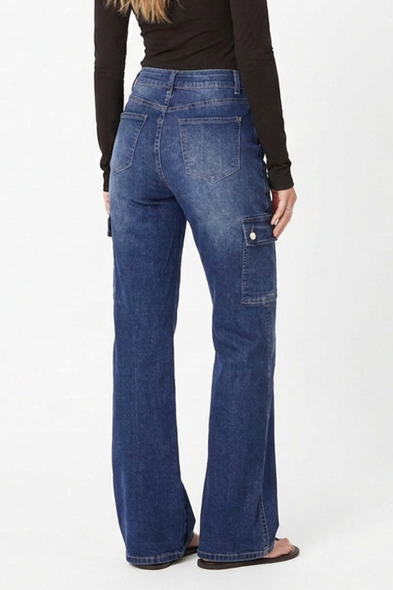 Women's Vintage High-Waisted Stretch Cargo Flare Jeans