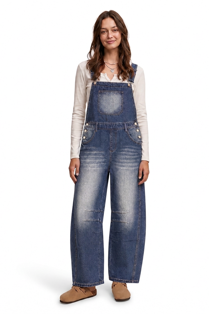 Women's Casual Loose Fit Wide-Leg Denim Overalls