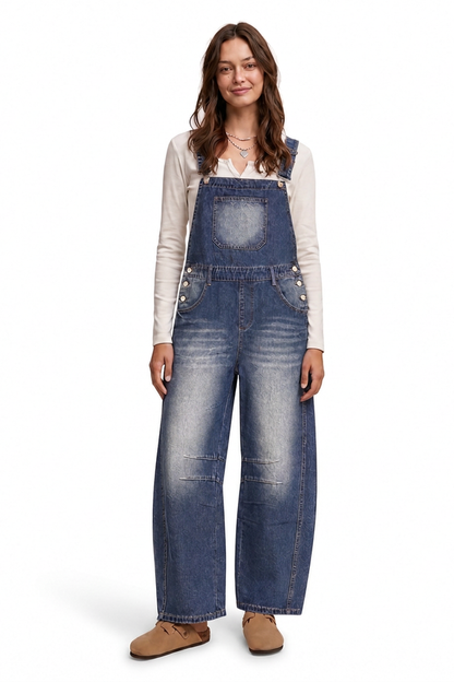 Women's Casual Loose Fit Wide-Leg Denim Overalls