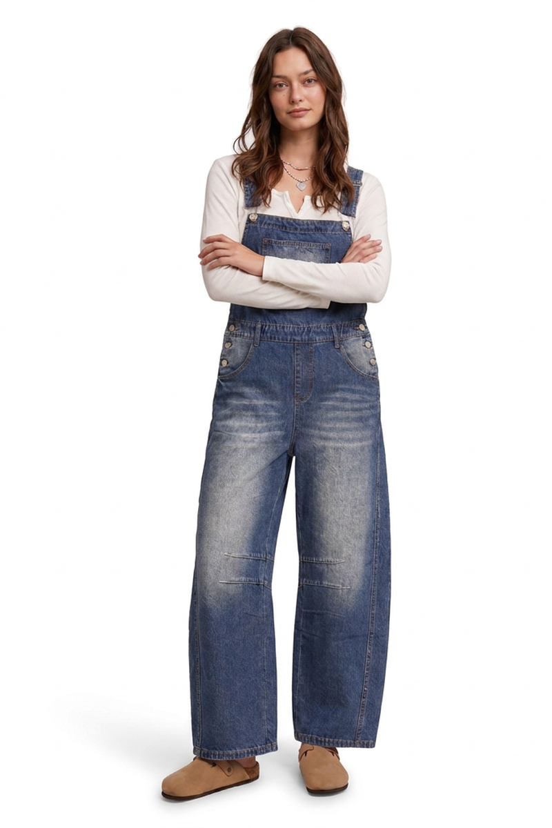 Women's Casual Loose Fit Wide-Leg Denim Overalls
