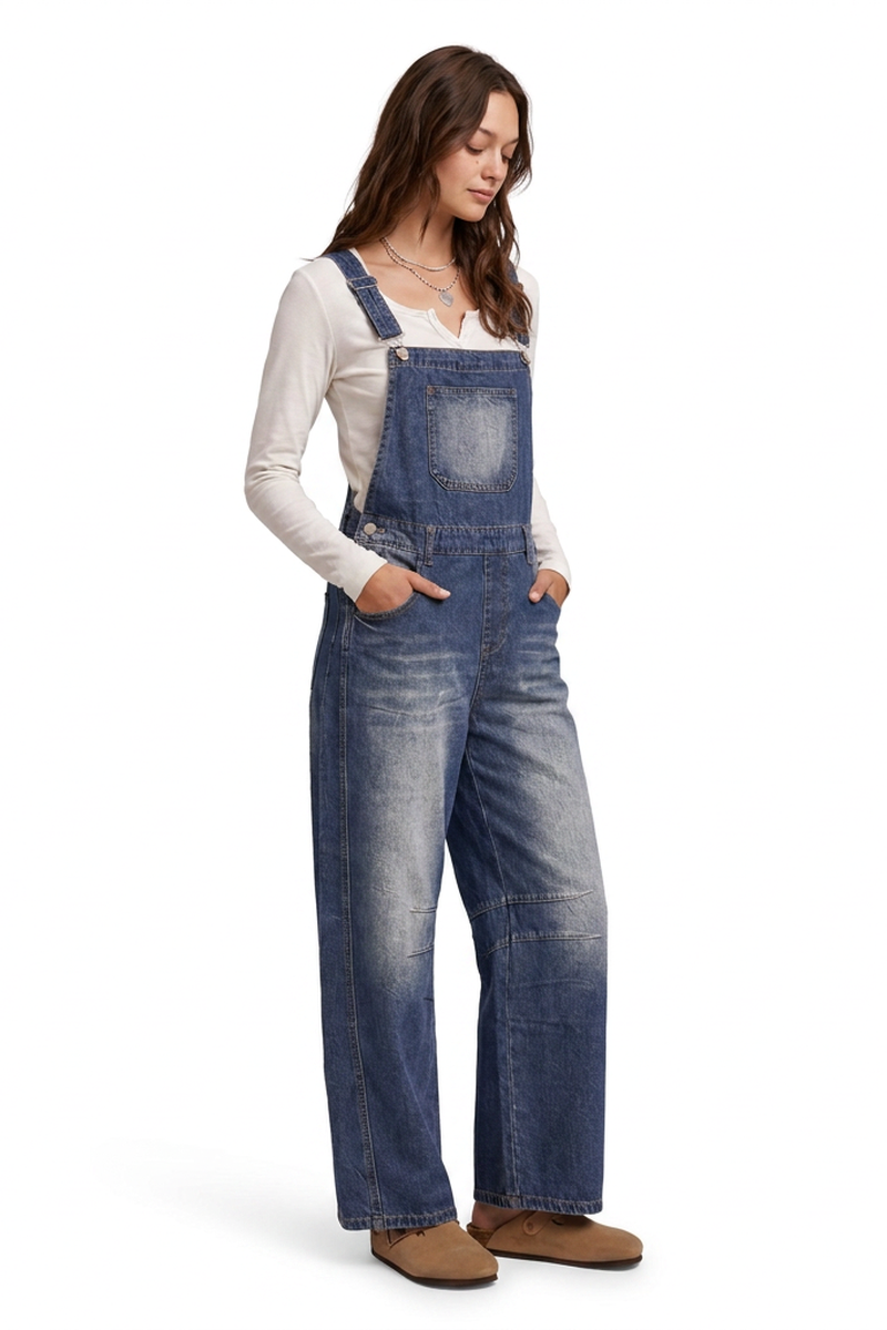 Women's Casual Loose Fit Wide-Leg Denim Overalls