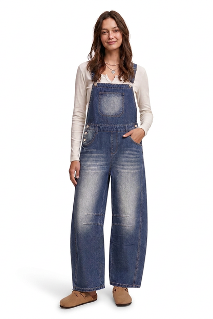 Women's Casual Loose Fit Wide-Leg Denim Overalls