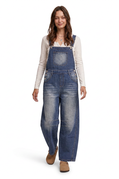 Women's Casual Loose Fit Wide-Leg Denim Overalls