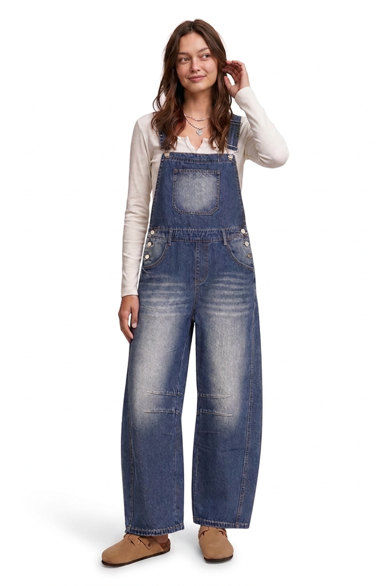 Women's Casual Loose Fit Wide-Leg Denim Overalls