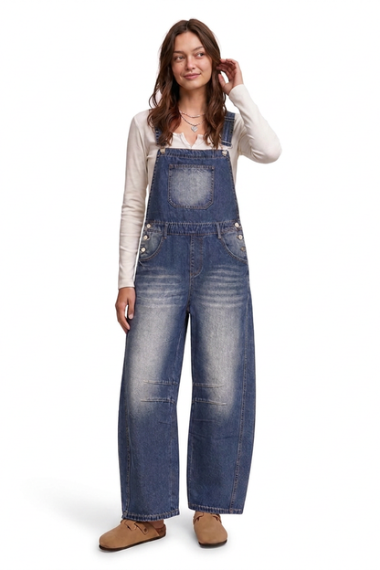 Women's Casual Loose Fit Wide-Leg Denim Overalls