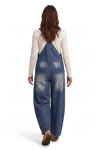 Women's Casual Loose Fit Wide-Leg Denim Overalls