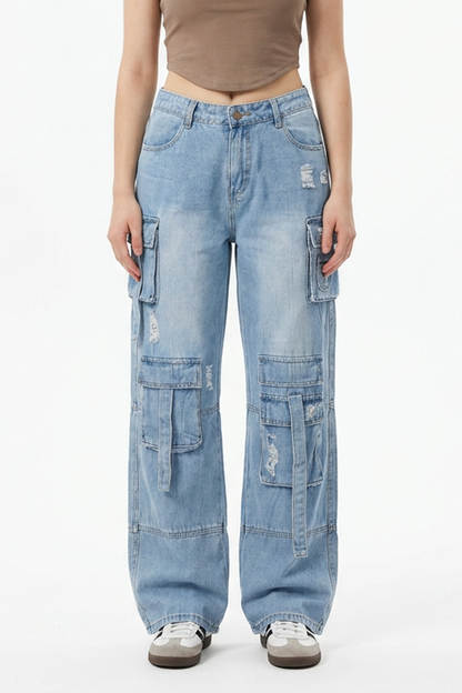 Women's Vintage Distressed Cargo Jeans