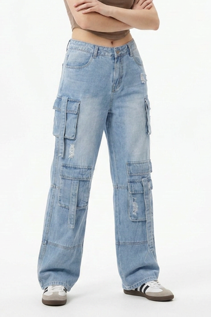 Women's Vintage Distressed Cargo Jeans