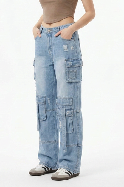 Women's Vintage Distressed Cargo Jeans
