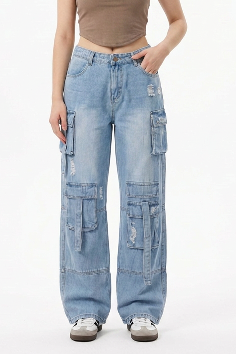 Women's Vintage Distressed Cargo Jeans