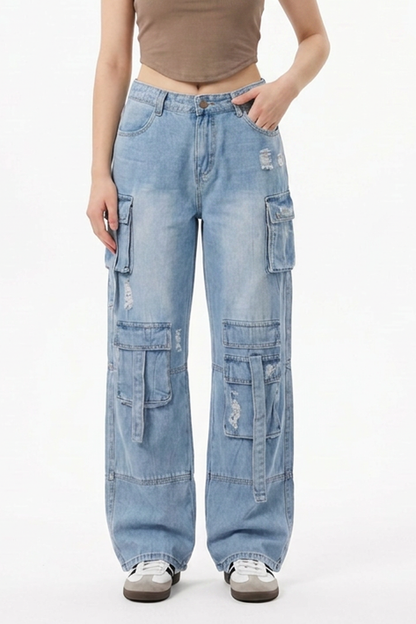Women's Vintage Distressed Cargo Jeans