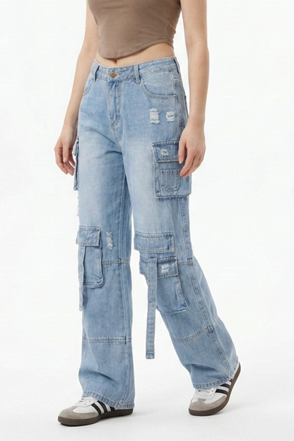Women's Vintage Distressed Cargo Jeans