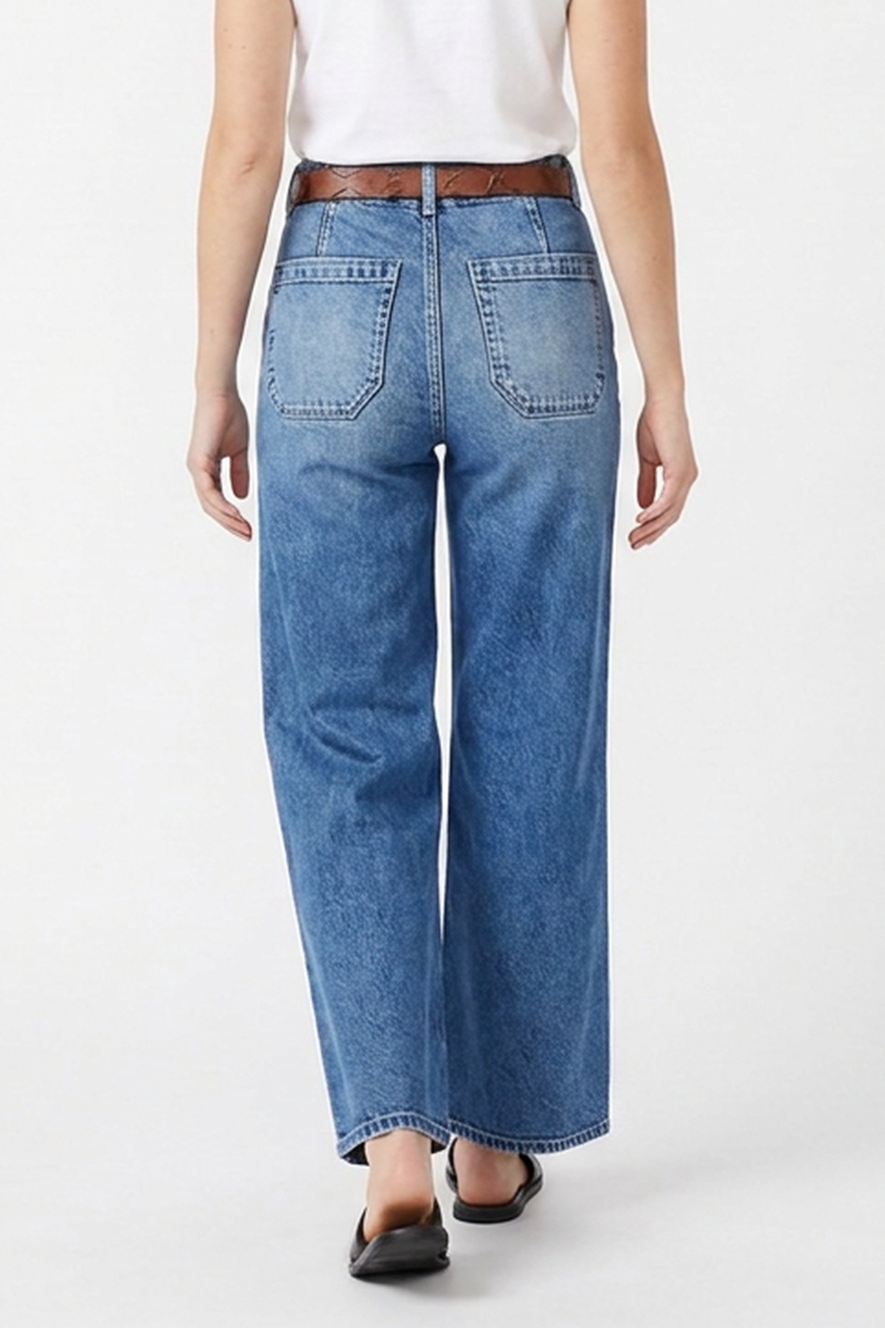 Women's Blue Patchwork Wide-Leg Jeans