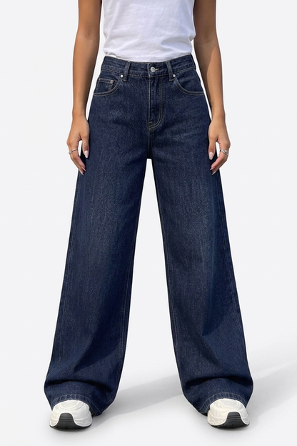 Women's Casual Deep Blue Wide-Leg Jeans