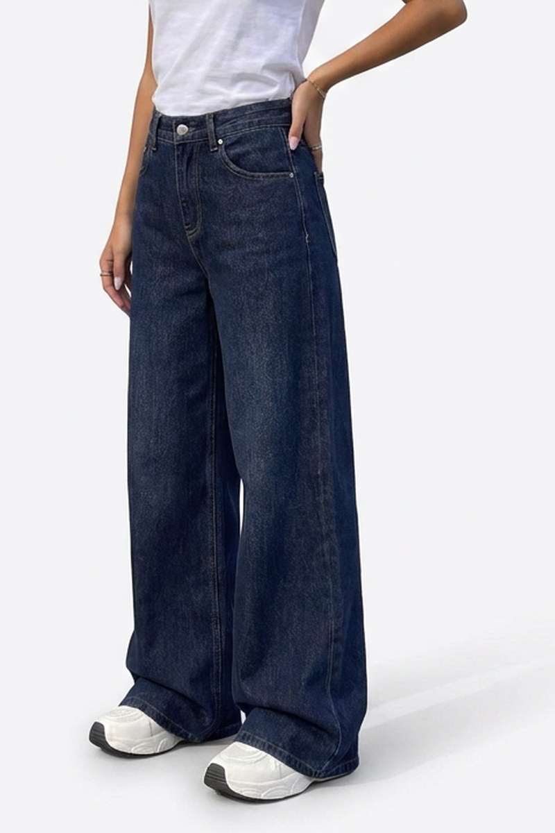 Women's Casual Deep Blue Wide-Leg Jeans