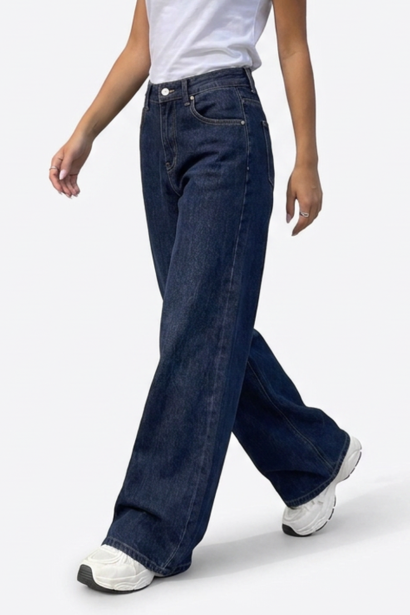 Women's Casual Deep Blue Wide-Leg Jeans
