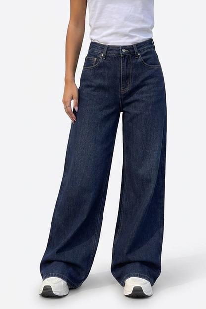 Women's Casual Deep Blue Wide-Leg Jeans