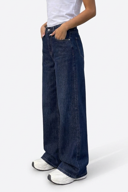 Women's Casual Deep Blue Wide-Leg Jeans