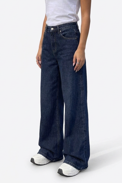 Women's Casual Deep Blue Wide-Leg Jeans
