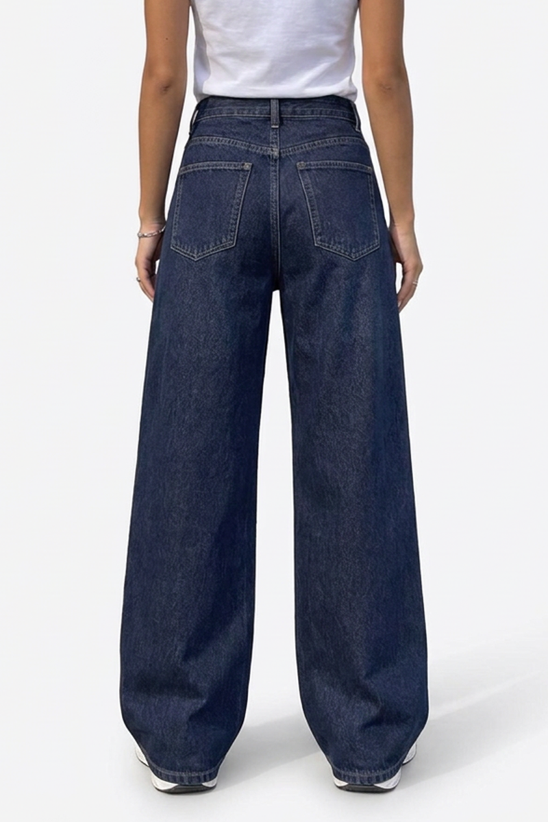 Women's Casual Deep Blue Wide-Leg Jeans