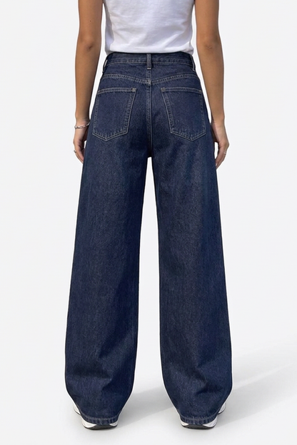Women's Casual Deep Blue Wide-Leg Jeans