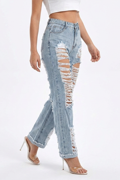 Women's Vintage Casual Straight-Leg Ripped Jeans