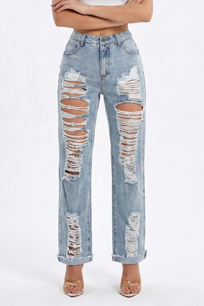 Women's Vintage Casual Straight-Leg Ripped Jeans