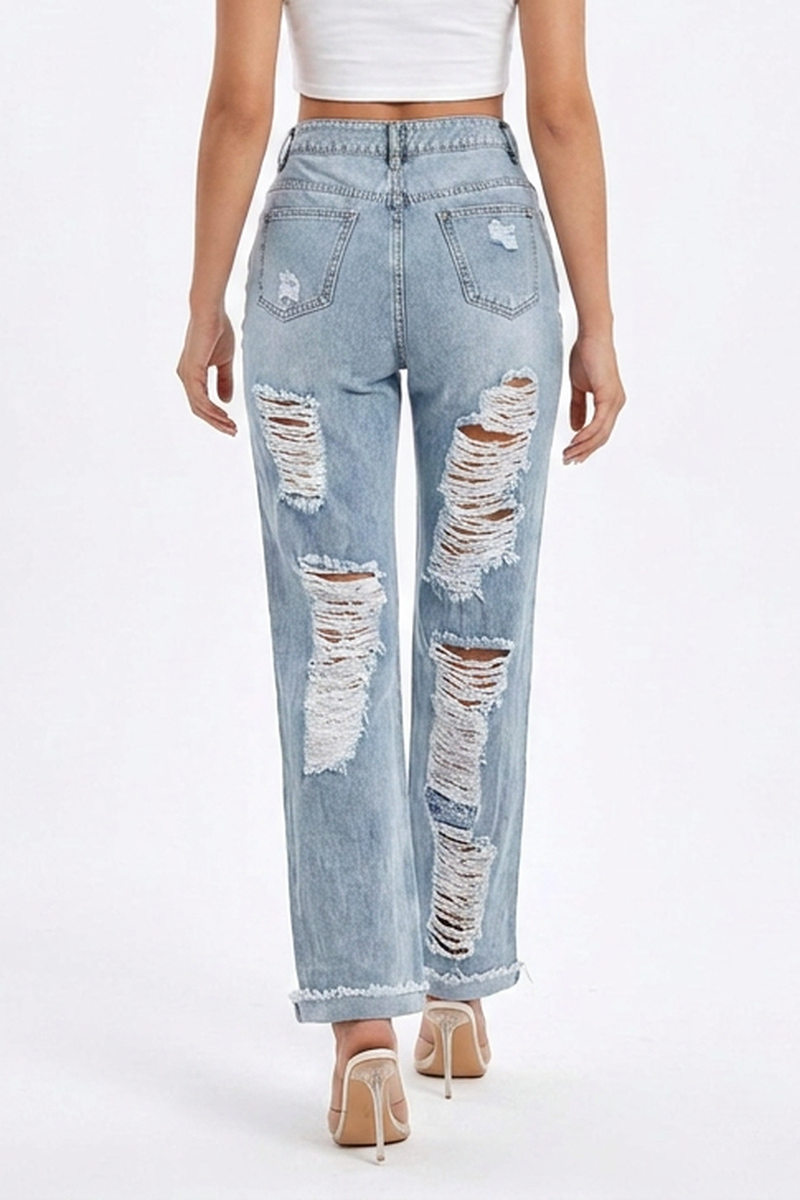 Women's Vintage Casual Straight-Leg Ripped Jeans
