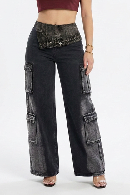Women's Vintage Black Wash Cargo Jeans