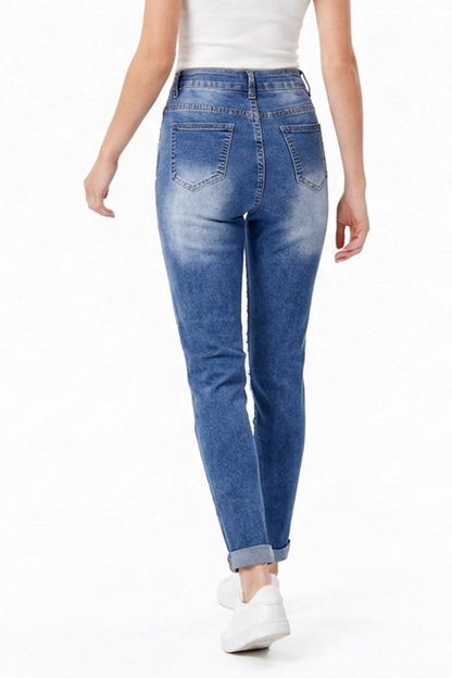 Women's Blue Chain Ripped Cut-Out Jeans