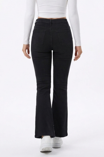 Women's Black Rhinestone Slim Fit Flare Jeans