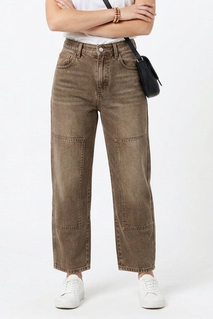 Women's Vintage Casual Paneled Straight-Leg Jeans