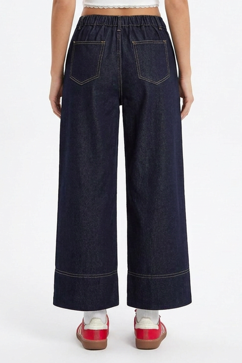 Women's Casual Raw Blue Wide-Leg Jeans