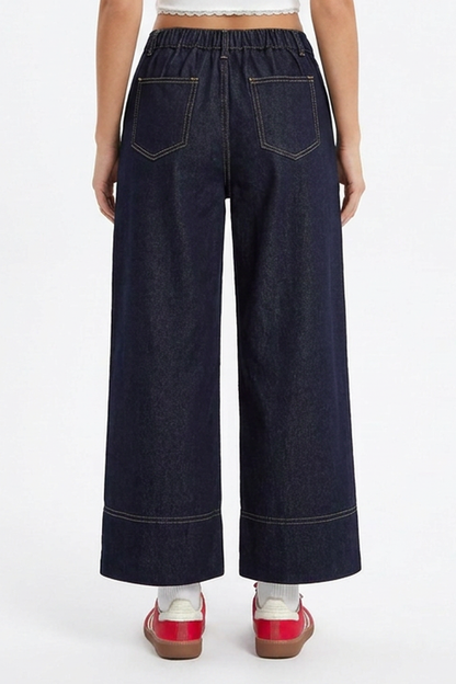 Women's Casual Raw Blue Wide-Leg Jeans