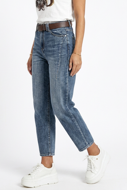 Women's Vintage High-Waisted Stretch Straight Jeans