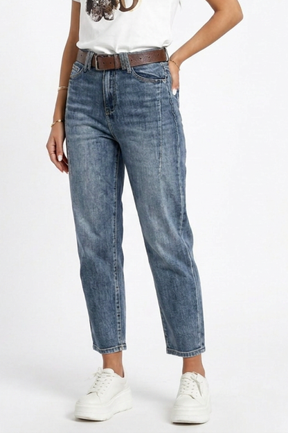 Women's Vintage High-Waisted Stretch Straight Jeans