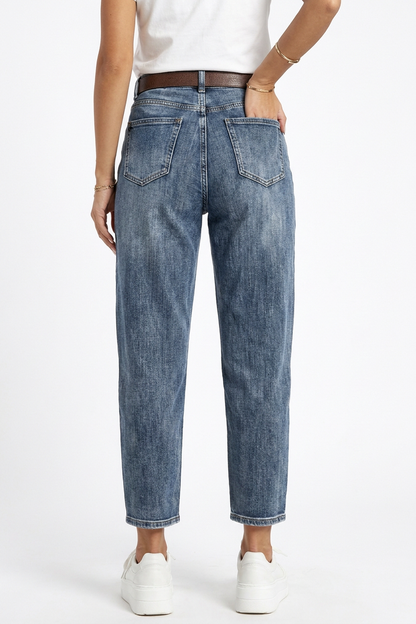 Women's Vintage High-Waisted Stretch Straight Jeans