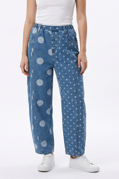 Women's Vintage Asymmetric Dot Print Jeans