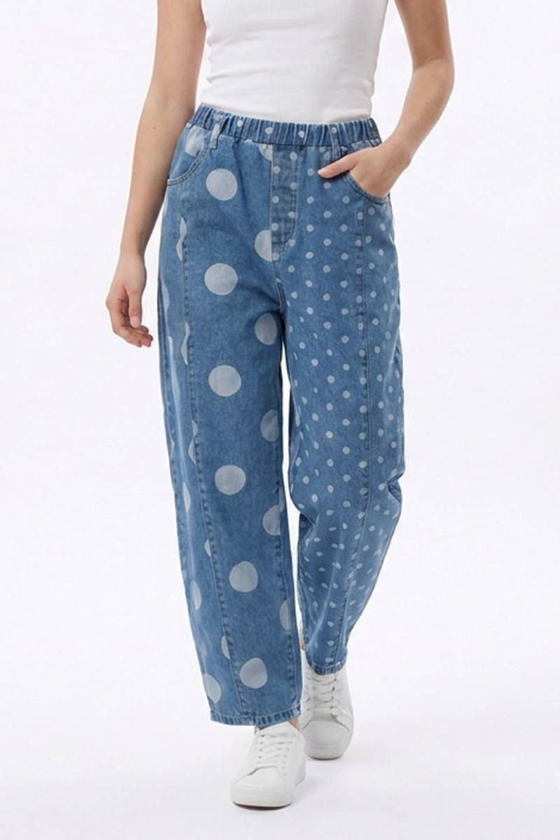 Women's Vintage Asymmetric Dot Print Jeans