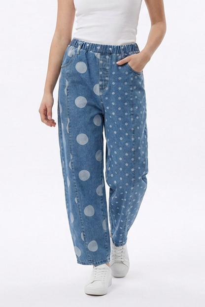 Women's Vintage Asymmetric Dot Print Jeans