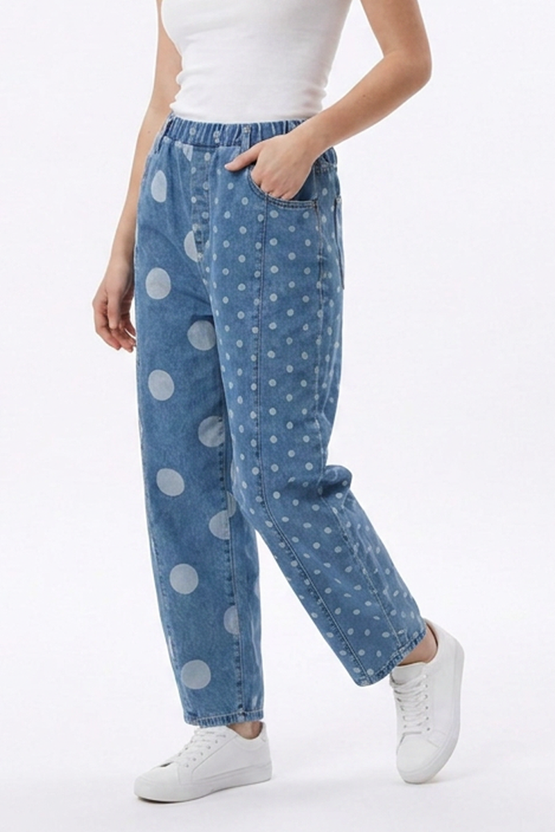 Women's Vintage Asymmetric Dot Print Jeans