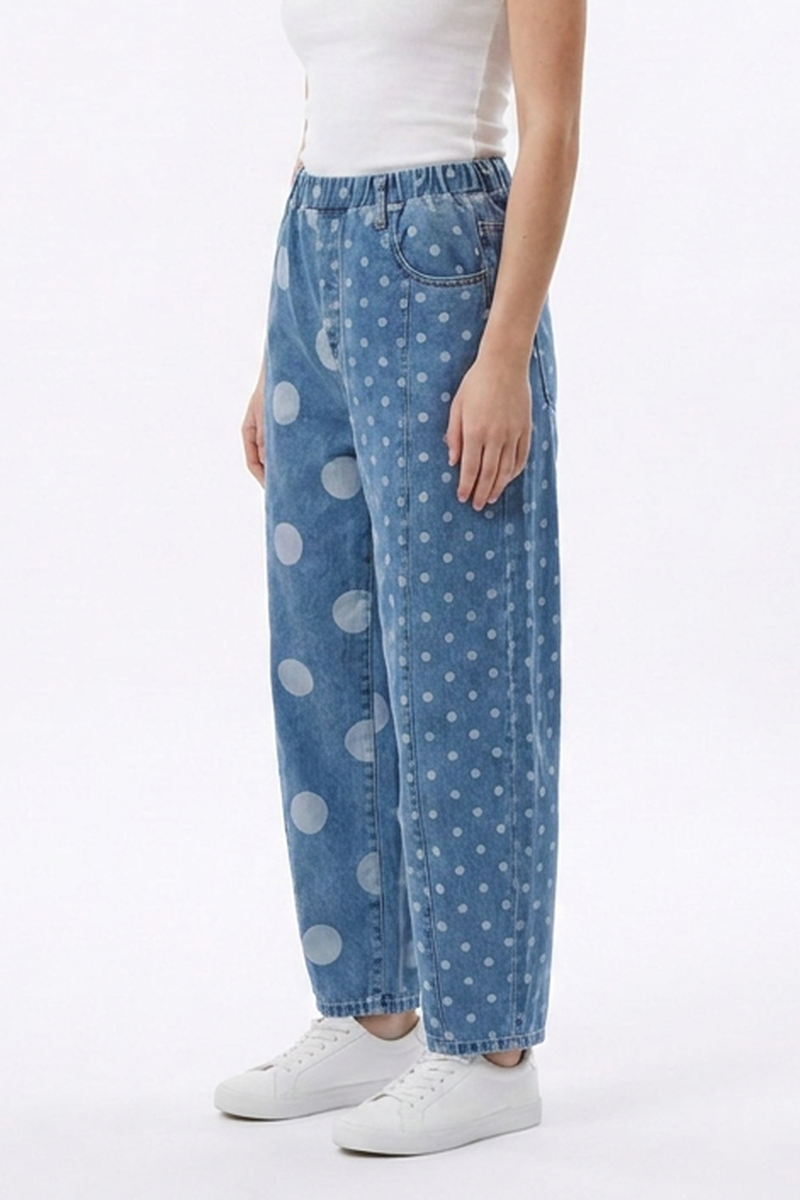 Women's Vintage Asymmetric Dot Print Jeans