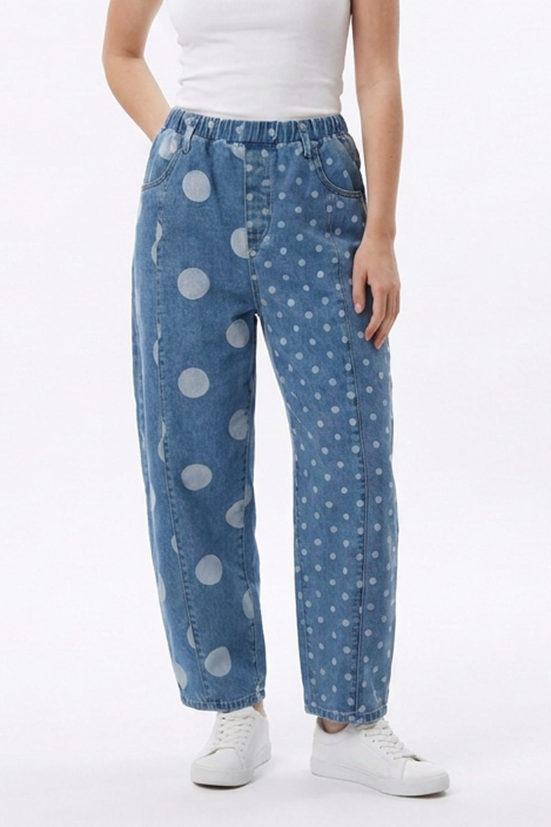 Women's Vintage Asymmetric Dot Print Jeans