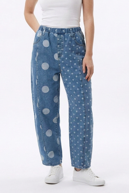 Women's Vintage Asymmetric Dot Print Jeans