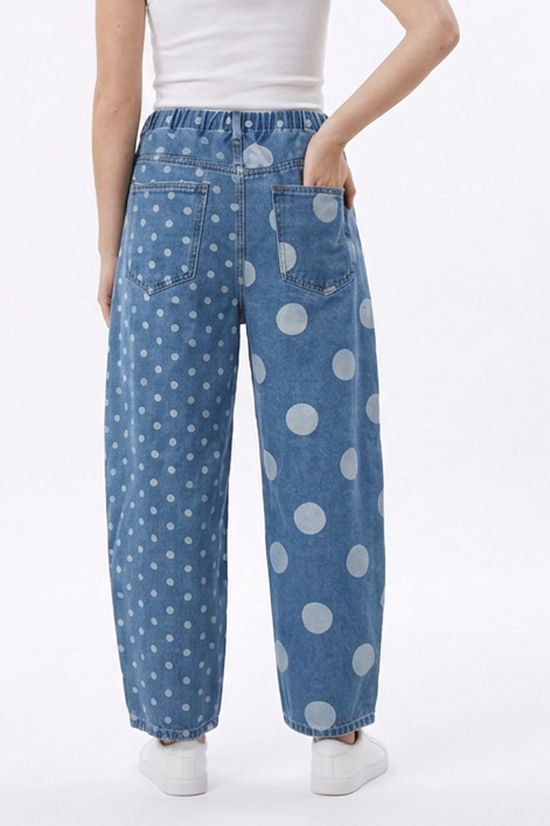 Women's Vintage Asymmetric Dot Print Jeans